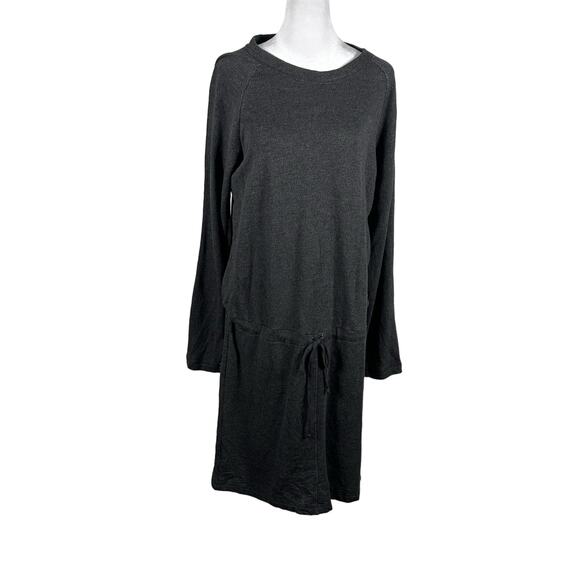 LA Relaxed Lounge Dress Organic Cotton Gray Long Sleeve Medium Drawstring Casual - Picture 1 of 5